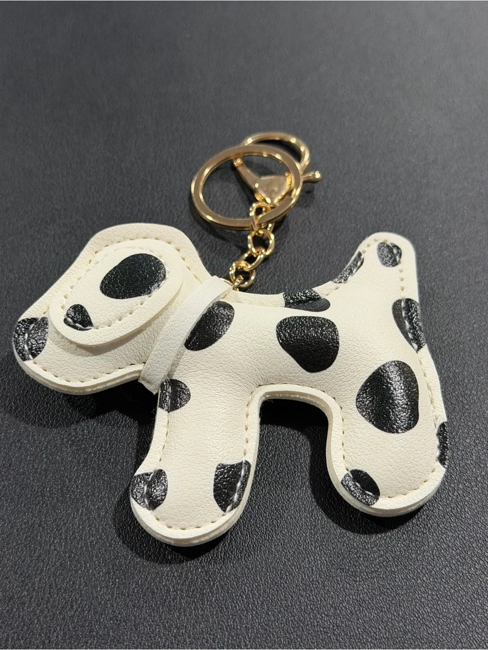 Spotted Dog Keychain Charm in White and Black
